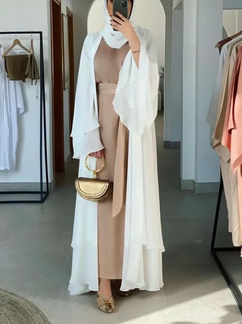 Fashion-Chiffon-Abaya-Kimono-Dubai-Muslim-Cardigan-Abayas-Women-Casual-Robe-female-Islam-Clothes-With-Belt