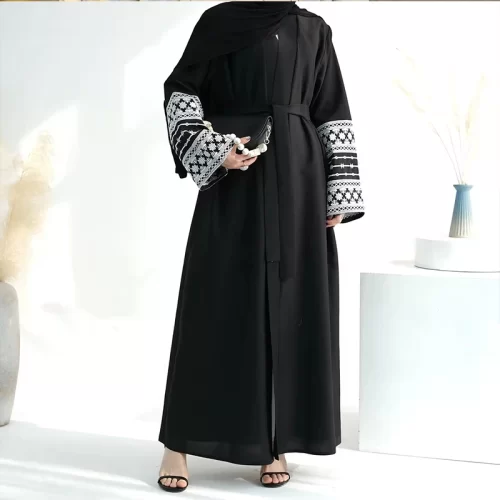 Embroidered Outter Abaya with Belt 4