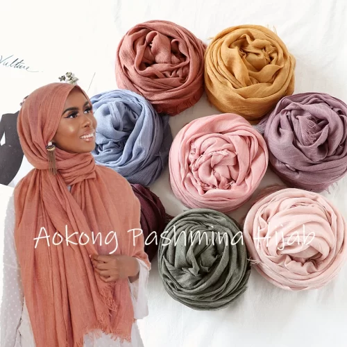 105*190cm One Piece Women Oversize Solid Plain Scarf Shawls Head Wraps Viscose Cashmere Muslim Frayed Hijabs Pashmina 1