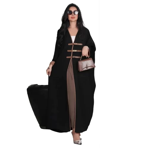 Open Kimono Abaya w Leather Buckle ModestHijab 02