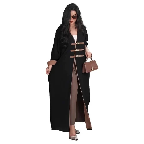 Open Kimono Abaya w Leather Buckle ModestHijab 03