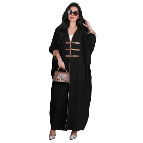 Open Kimono Abaya w Leather Buckle ModestHijab 04