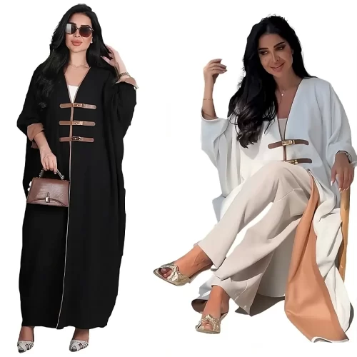 Open Kimono Abaya w Leather Buckle ModestHijab 05